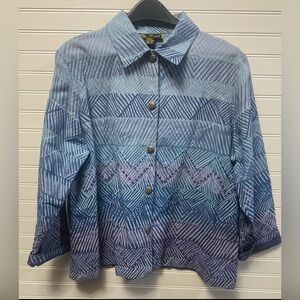 Mirasol Blue Purple Beaded Button Down Shirt Jacket 100% cotton XL